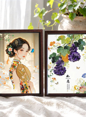 水晶碎石相框画手工diyA4招财福禄爱国沙龙社区暖场活动简单创意