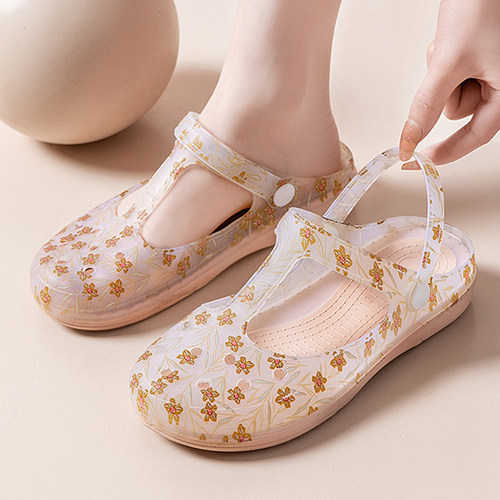 印花果冻凉鞋女士外穿夏季软底防滑洞洞鞋厚底休闲度假沙滩凉鞋