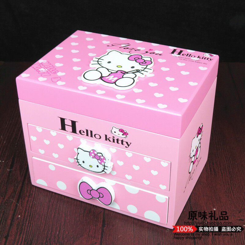 欧式kitty公主木质首饰盒 带音乐翻盖饰品盒孩子送同学朋友节礼物