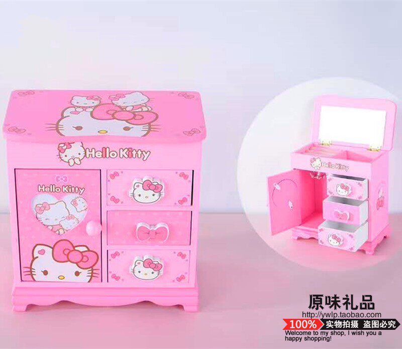卡通木质首饰公主收纳盒 hellokitty耳钉戒指饰品盒 女孩节日礼物