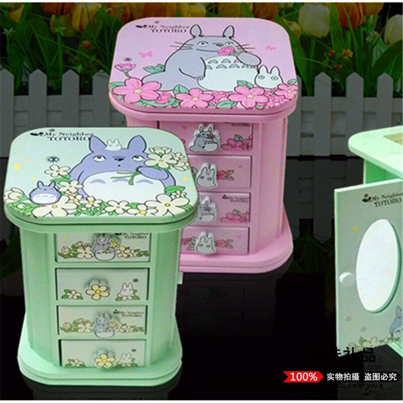 龙猫首饰盒 木质饰品盒化妆盒 旋转梳妆盒收纳盒朋友孩子生日礼物