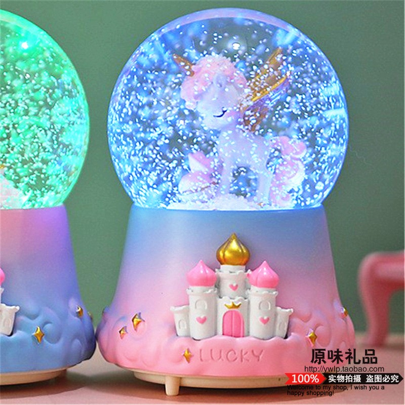 水晶球音乐盒玻璃八音盒旋转木马小女孩儿童生日礼物梦幻摆件女生
