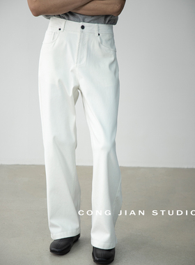 CONGJIAN2026春季莱赛尔亲肤微弹宽舒白色直筒牛仔裤男款休闲裤子