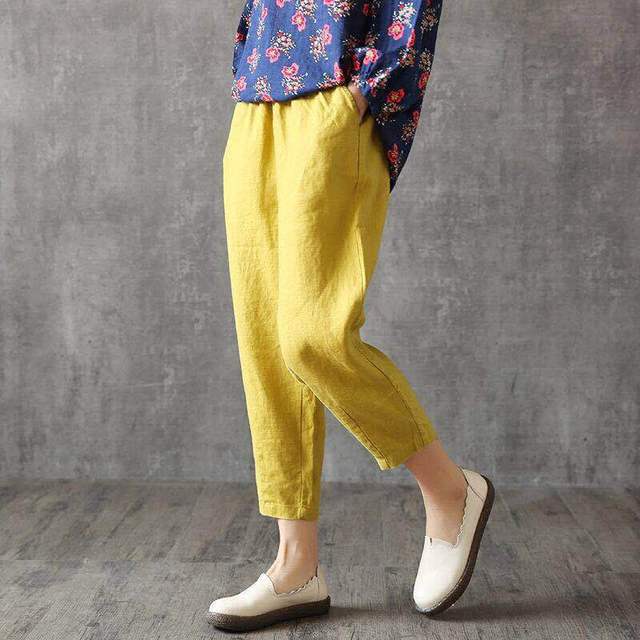 Summer radish PANTS NEW Loose breathable thin linen Capris Korean casual Harem Pants fashion