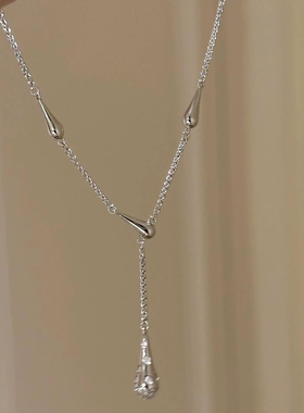 轻奢Y字天鹅颈水滴梨形镶钻项链