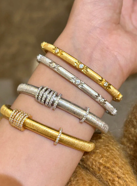 意大利宫廷织纹雕金拉丝工艺手镯