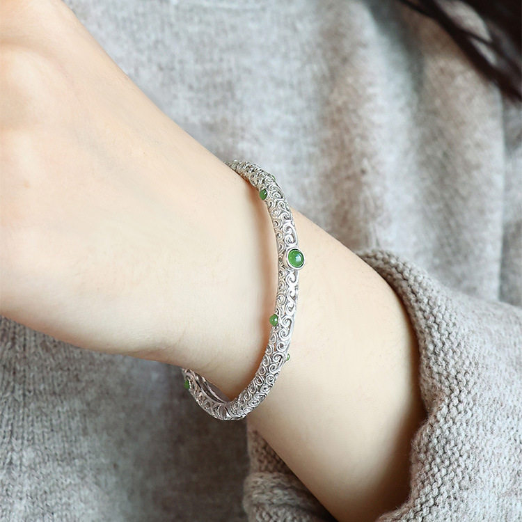 THERE IS RICE [AUSPICIOUS CLOUD RUYI INHERITANCE ANCIENT METHOD GILT BRACELET] CHINESE STYLE RETRO COURT JASPER SAND GOLD BRACELET