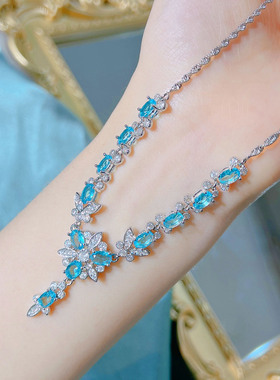 超仙蝴蝶满钻托帕蓝项链高级宴会