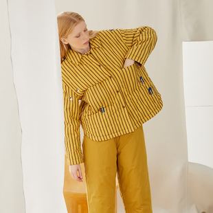 朵朵可可家居服纯棉秋冬新款女士条纹梭织夹棉翻领加厚睡衣套装