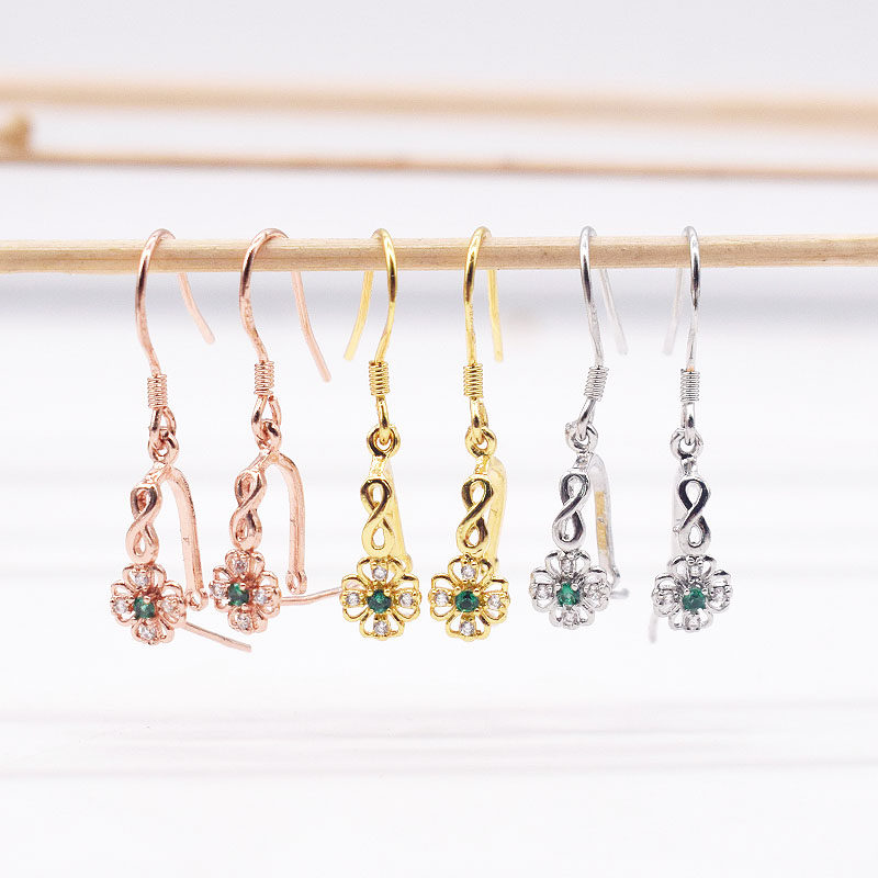 925镀银小平安扣耳环空托公主扣耳坠银托玉环耳钩耳饰品手工配件