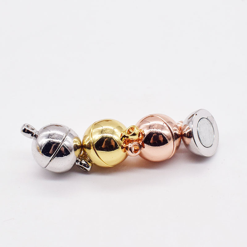 925镀银磁铁扣珍珠扣 光面球形磁铁吸扣 DIY手链项链双环磁性扣子