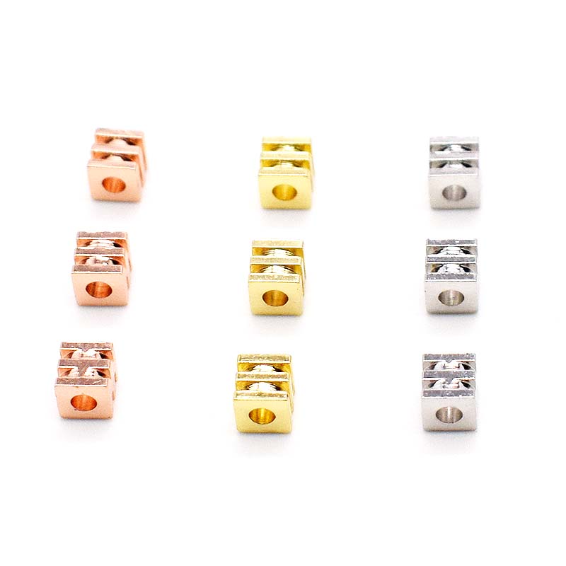 18K包金方形三层珠手工diy白金色方珠隔珠材料手串项链串珠材料包