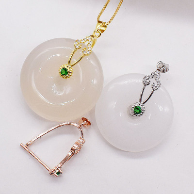 925半银镀白金平安扣翡翠蜜蜡