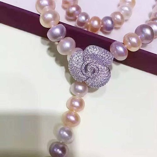 银配件珍珠项链夹层玫瑰色花扣