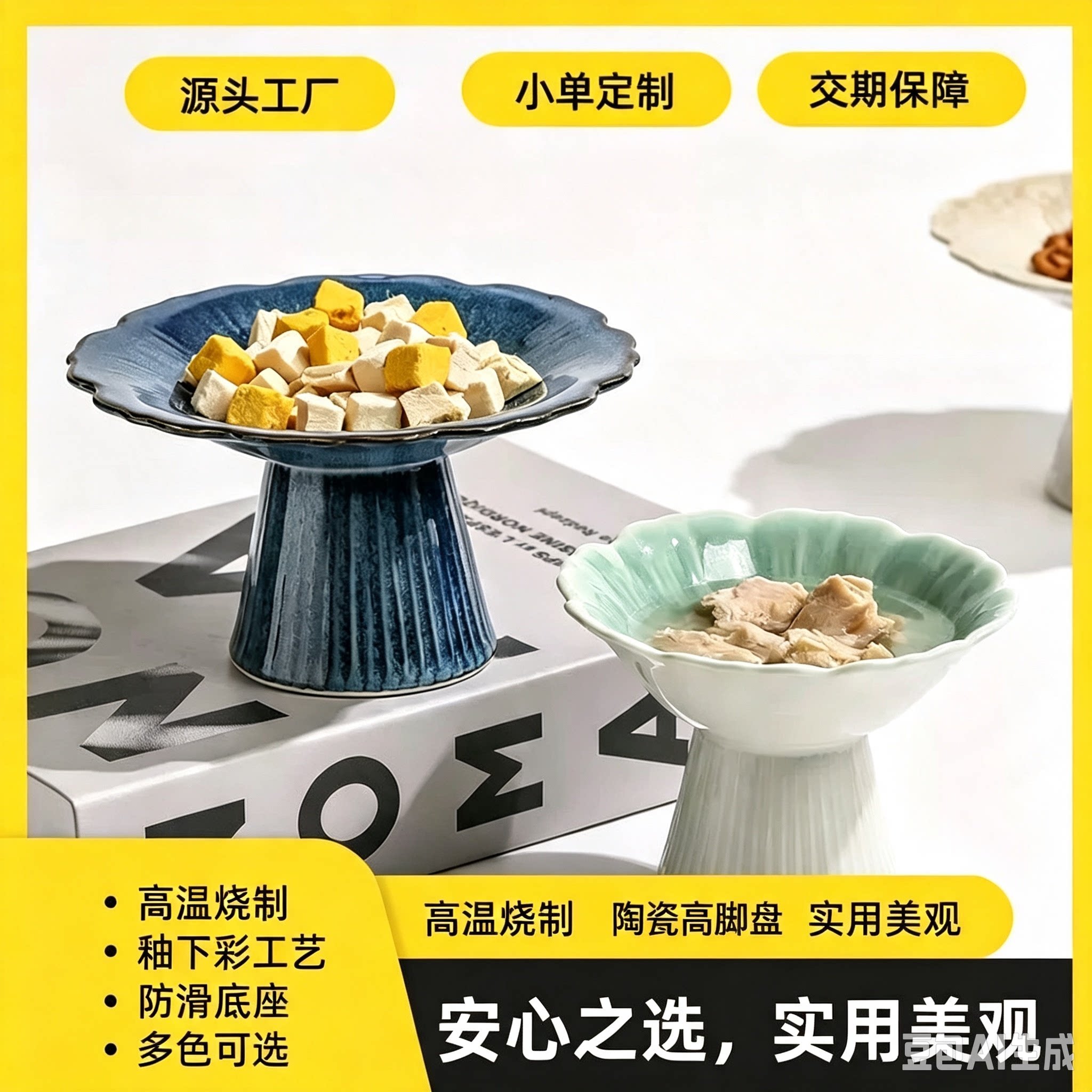 日式陶瓷猫碗高脚护颈防黑下巴