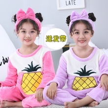 卡通小孩宝宝男童女童家居服珊瑚绒 秋冬季 儿童法兰绒睡衣加厚长袖