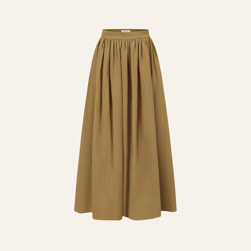 杏黄色亚麻碎褶半裙 E1JBSSSK20005YE01