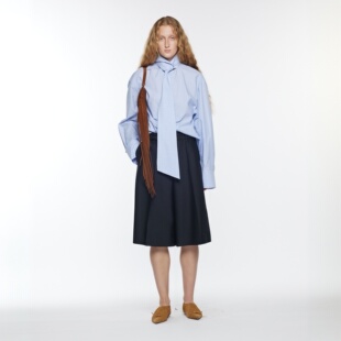 YCH 条纹领口短款衬衫 R26BL4142