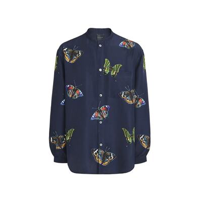 IAN HYLTON 蝴蝶印花小立领真丝衬衫 AANB026560AA