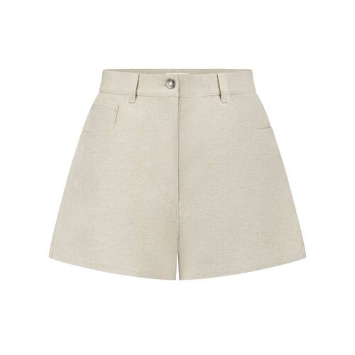 已印 米白牛仔短裤 E1JBSSPT20014BGE