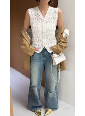 EENK 无袖蕾丝纽扣背心 EEC-1Q250-VT01-BK