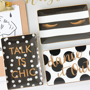 出口欧美潮牌描金边多功能珠宝首饰收纳盘/甜品盘/托盘装饰摆件