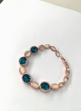 新款韩版时尚女款蓝色水晶高颜值猫眼石手链百搭设计小清新手饰潮