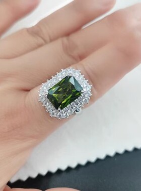 2024新款天然绿水晶戒指气质高级彩宝豪华绿晶宝石指环开口可调节