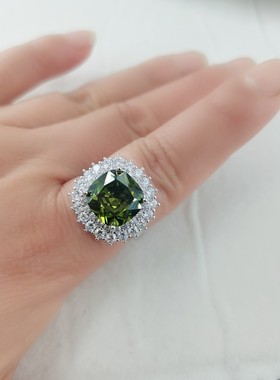 2024新款天然绿水晶戒指气质高级彩宝豪华绿晶宝石指环开口可调节