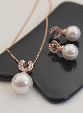 镶钻珍珠短款耳环装饰品项链