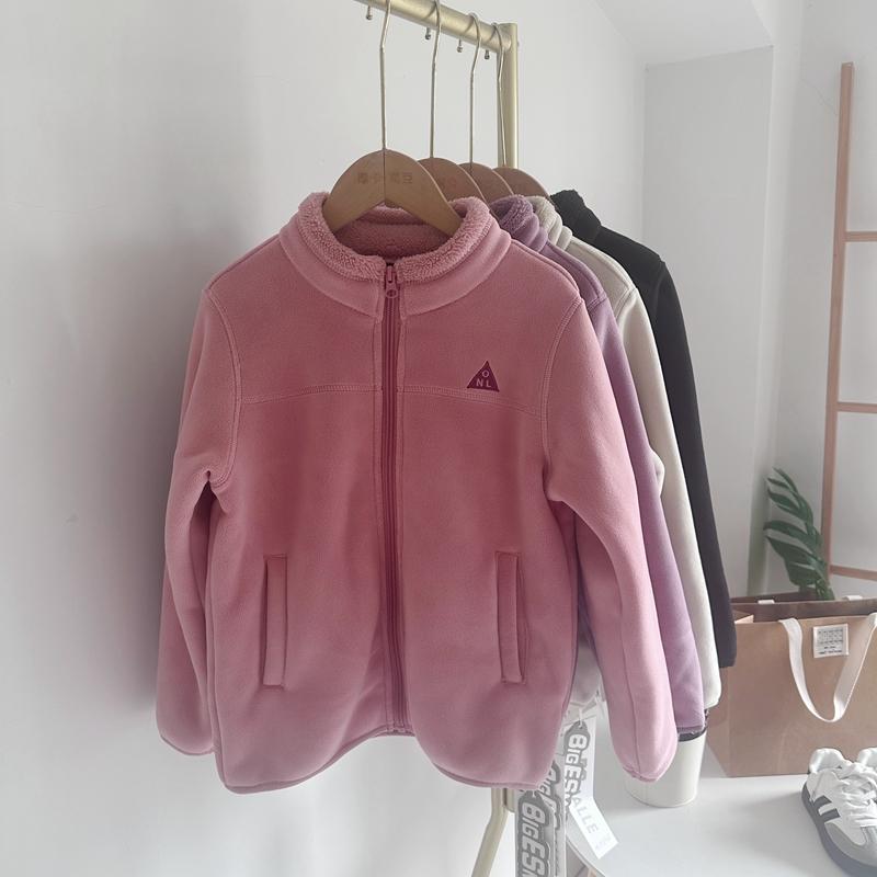 嗨大E小e童装2024冬新款男女儿童摇粒绒立领外套超软校服神器2758
