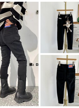 女童冬季一体绒加厚小脚牛仔裤