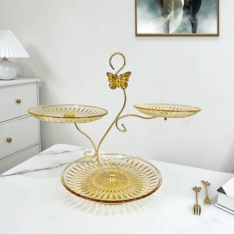 轻奢糖果盘茶几置物盘三层水果盘