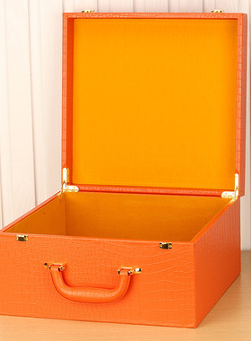 34*33*18高档箱包包装盒鳄鱼纹PU皮质橙色礼品盒木质手提皮包皮盒