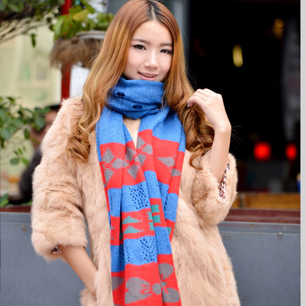 毛线围巾韩国女秋冬拼色针织男士情侣款加厚冬天韩版披肩两用超长
