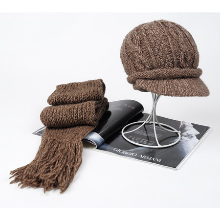 卓朵帽子女冬天韩版时尚围巾两件套装保暖羊毛针织帽可爱毛线帽