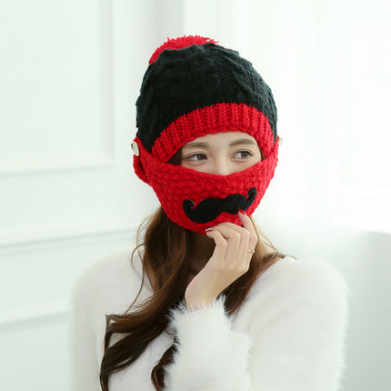 冬天帽子2015新款加绒毛线帽女潮加厚保暖骑车口罩挡风护耳可爱帽