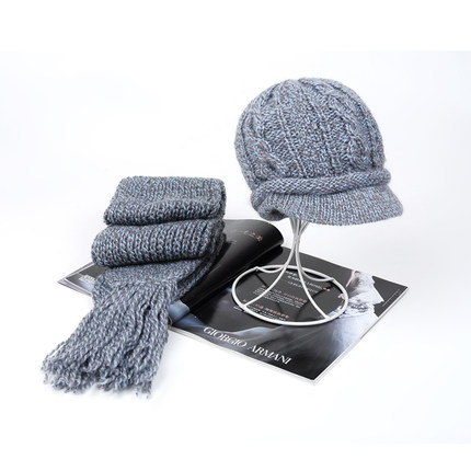 卓朵帽子女冬天韩版时尚围巾两件套装保暖羊毛针织帽可爱毛线帽