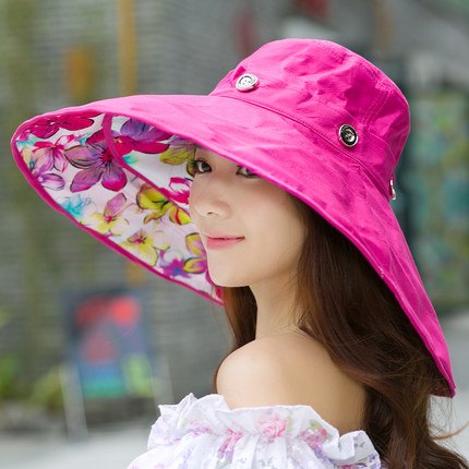 超大沿沙滩帽太阳帽女士遮阳帽夏凉帽双用防紫外线防晒可折叠户外