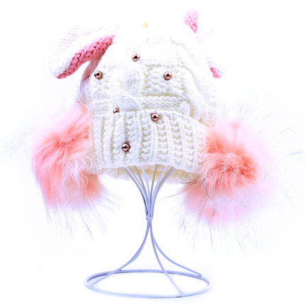 韩国可爱女生猫耳朵帽子女冬天恶魔角保暖针织帽韩版大球球毛线帽