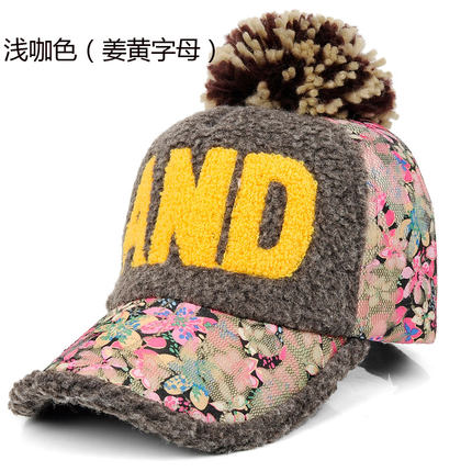 帽子女冬天鸭舌帽加厚保暖韩版潮时尚字母冬季棒球帽毛绒球贝雷