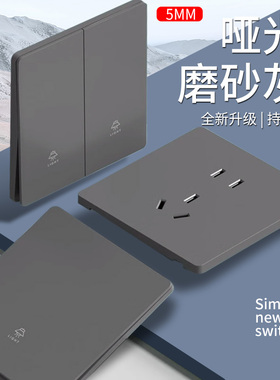 tep国际电工官方灰色超薄哑光肤感开关插座面板家用暗装一开五孔
