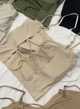 辣妹风背后交叉性感纯色美背2025夏季设计感镂空冰丝带胸垫吊带女