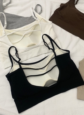 裸氨棉U型镂空性感抹胸内搭女春夏固定乳胶杯垫舒适美背短款背心