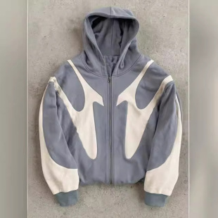 街头嘻哈十字架拼接l印花黑色拉链连帽衫女 y2k 原宿外套卫衣女