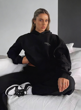 黑色尺寸跨境印花whitefox连帽现货爆款欧美Y2K卫衣帽衫涤纶跨境