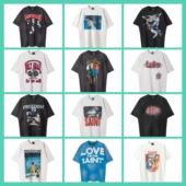 日本动漫欧美Y2K新世界印花棉涂鸦字母宽松短袖 T恤男女克重220