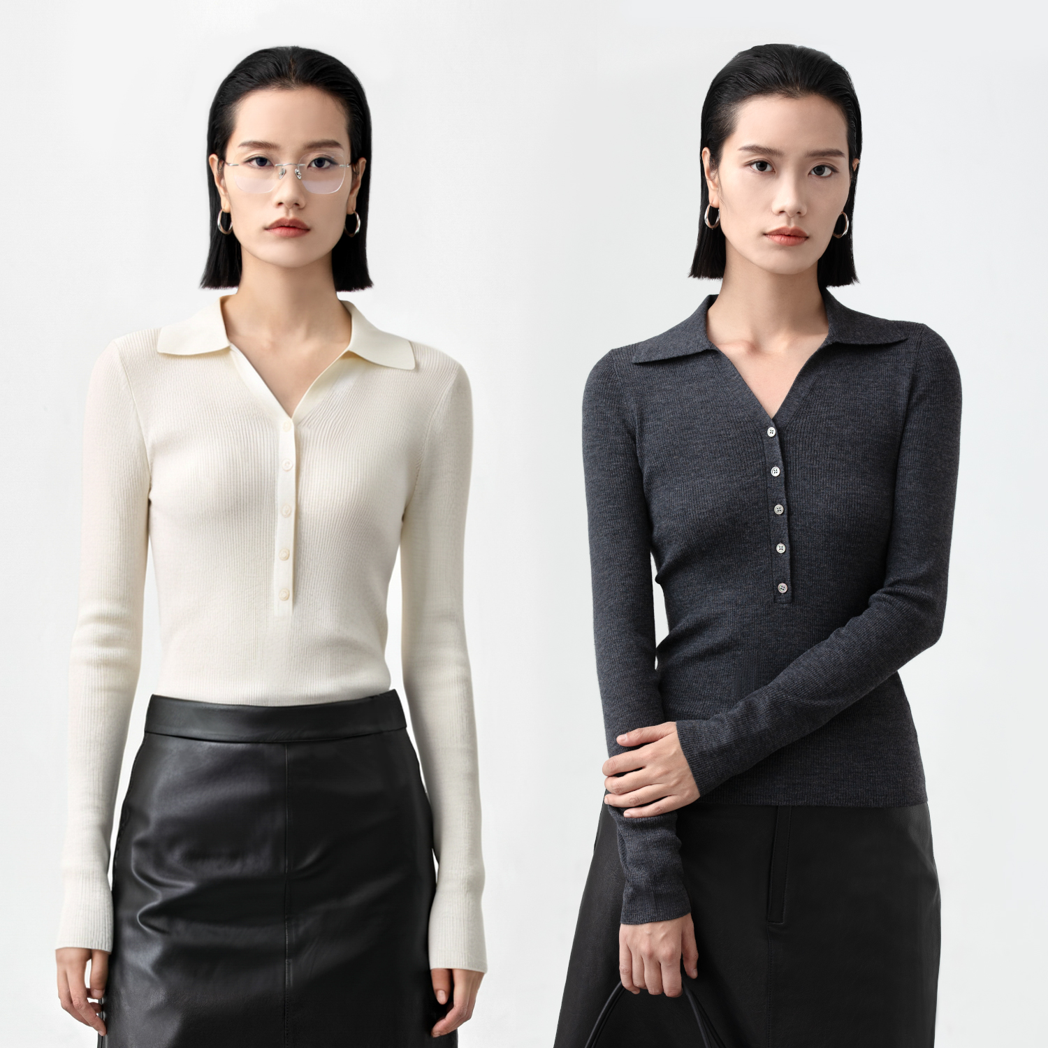 素韧丨澳大利亚进口美丽诺羊毛针织衫女秋POLO领扬子纱修身上衣女