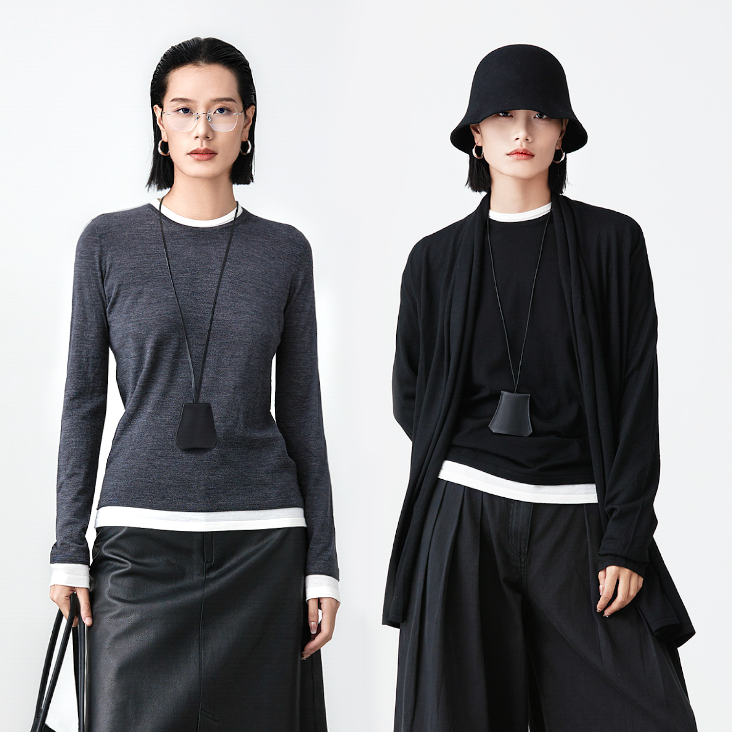 进口120S德国BIELLA黄金羊毛美丽诺打底衫撞色假两件针织衫女上衣