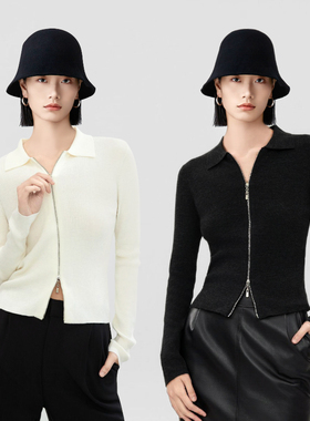 素韧德国Biella羊毛针织衫女春秋款修身显瘦双头拉链开衫女扬子纱